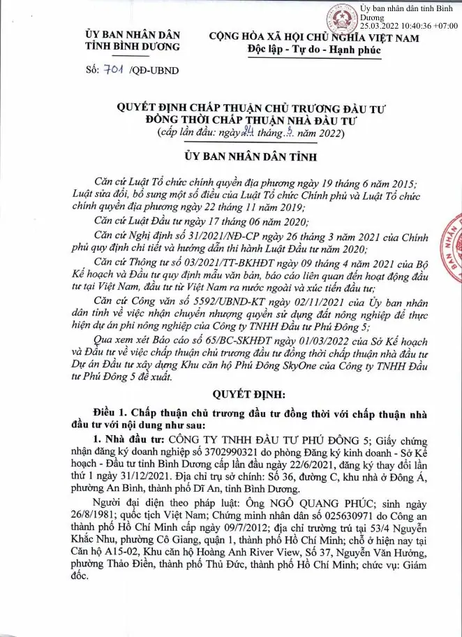 Chấp thuận chủ trương đầu tư