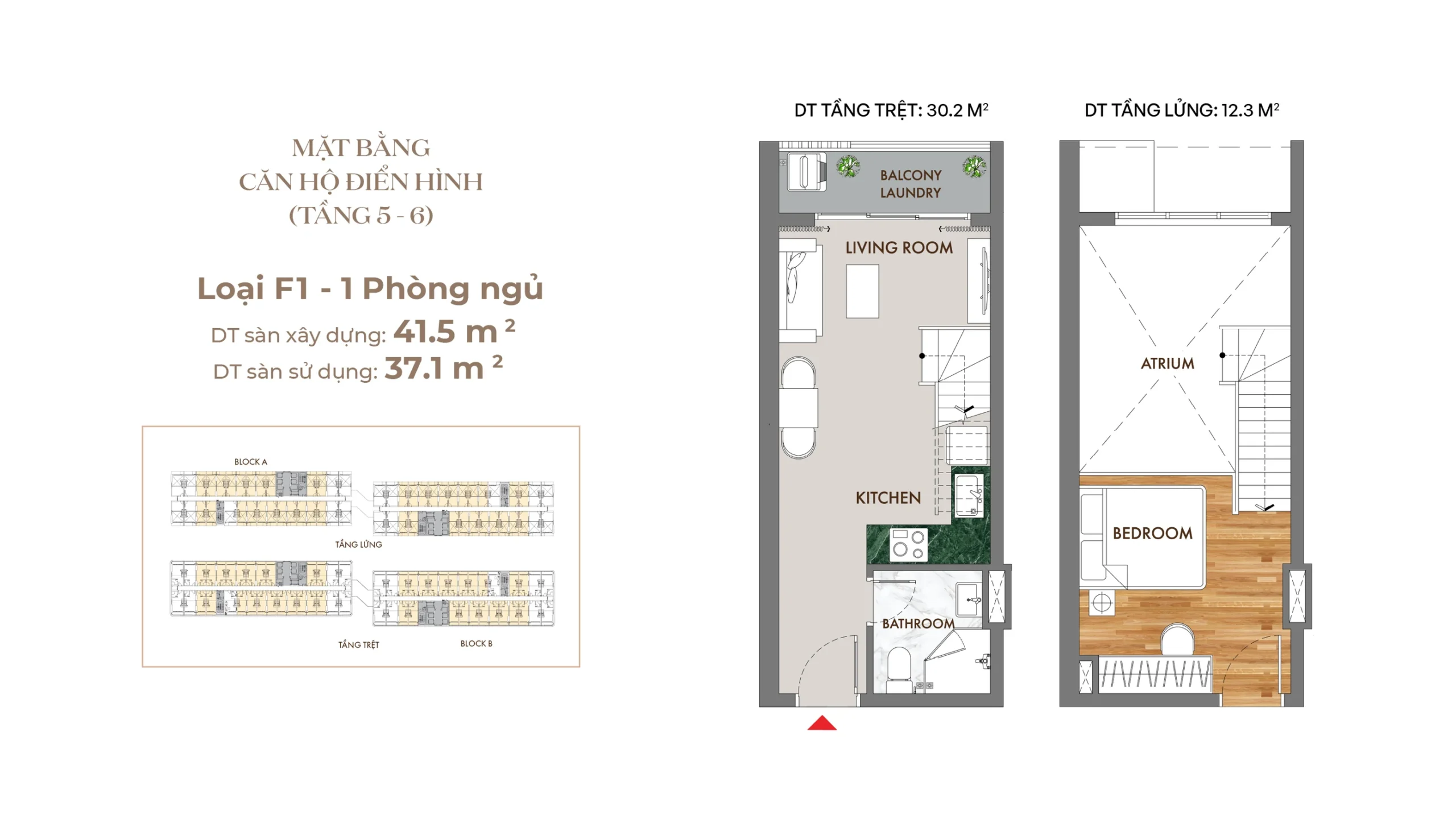 Mặt bằng căn Duplex F1 SkyOne rõ chi tiết