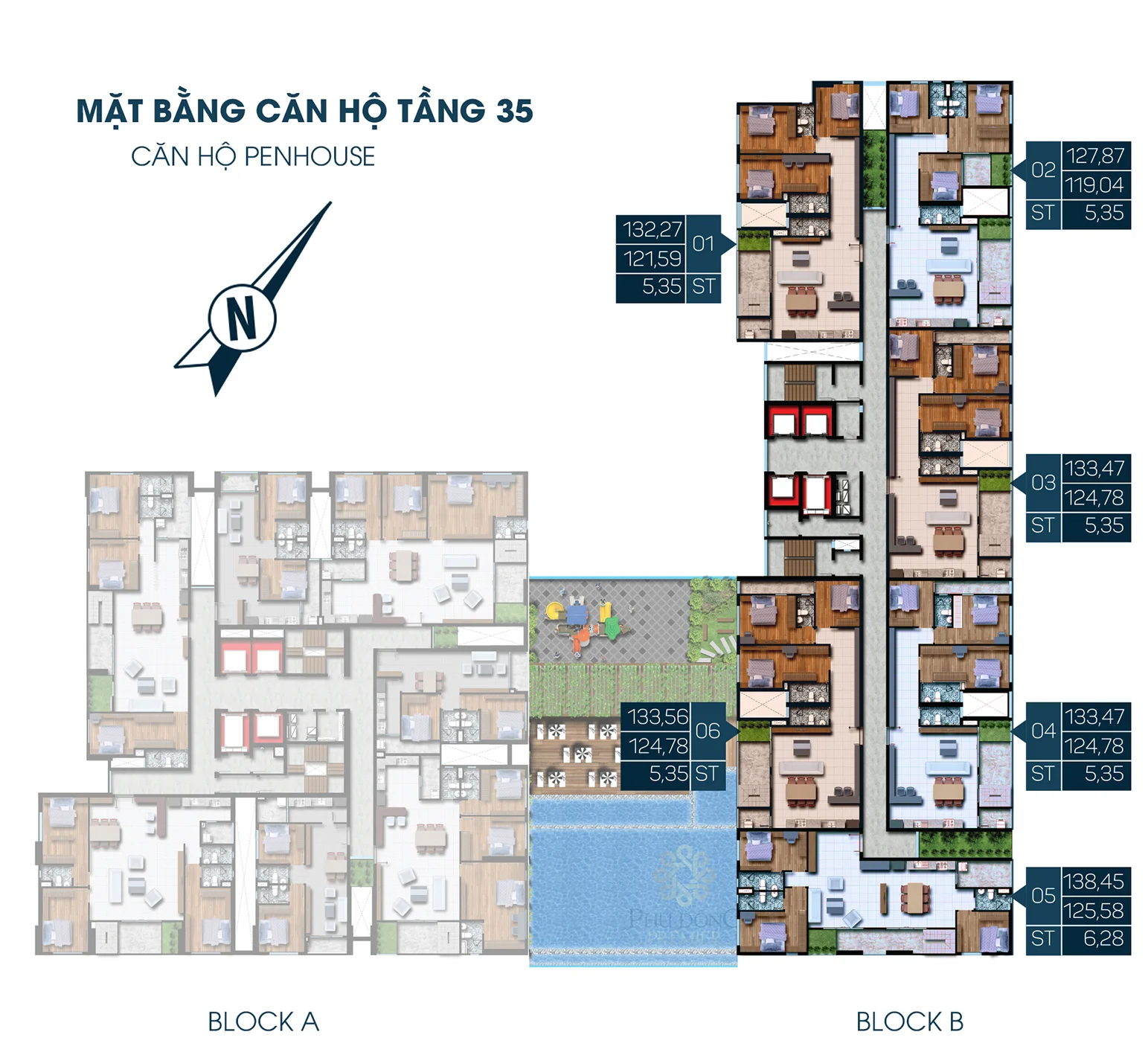 Mặt bằng penthouse block B, tầng 35 – tư liệu Premier