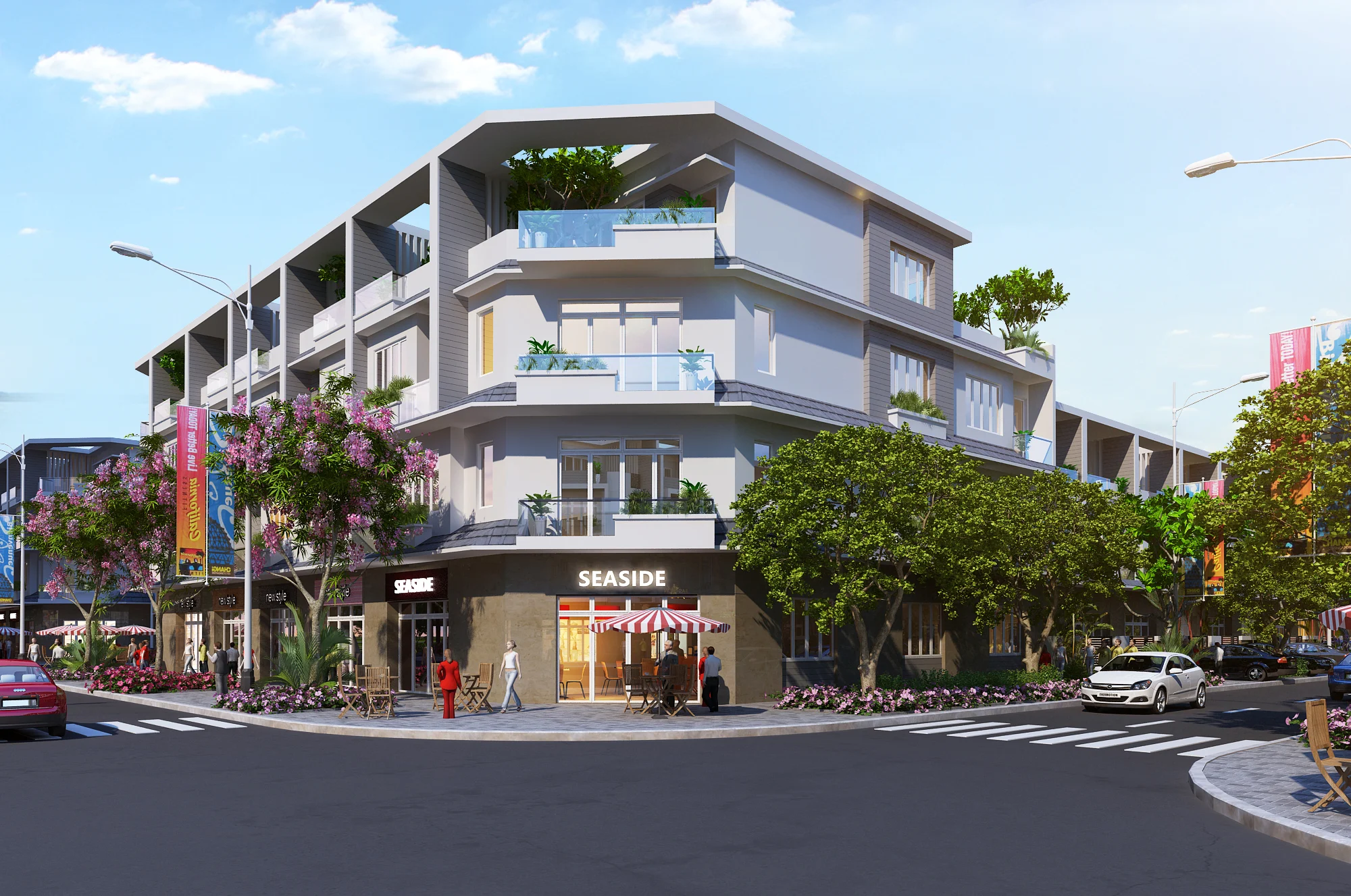 Phối cảnh nhà liên kế thương mại 2, góc nhìn bên ngoài - Khu dân cư Phú Đông