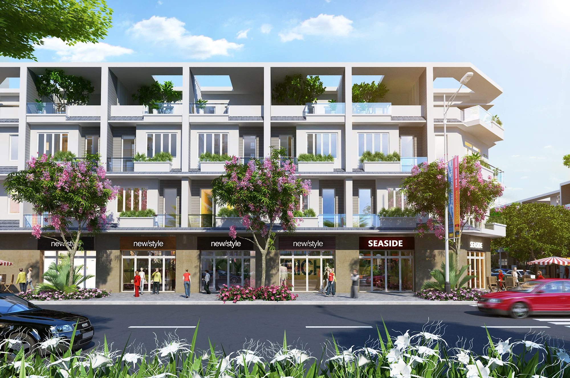 Phối cảnh nhà liên kế thương mại mẫu 2 - Khu dân cư Phú Đông