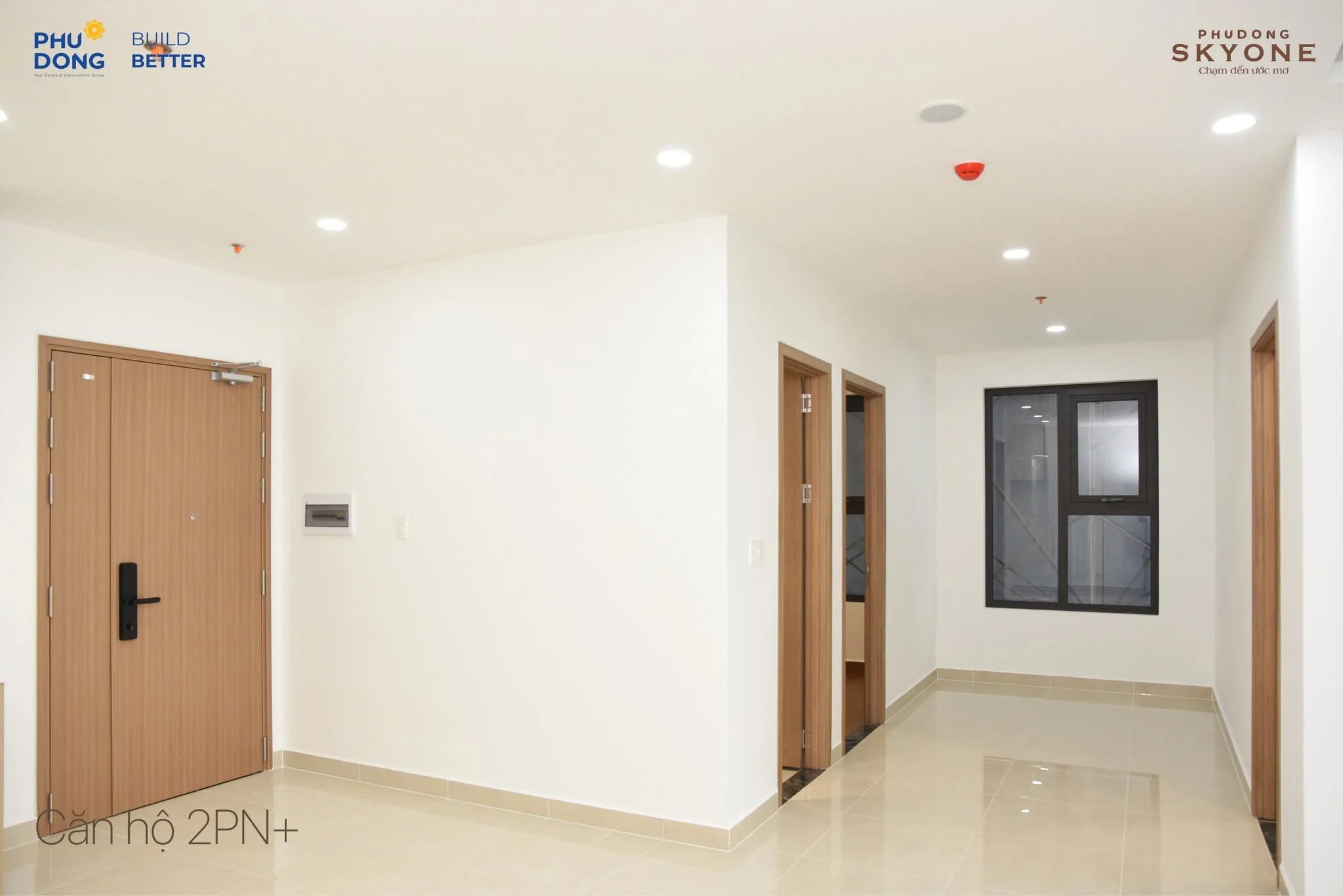 Ảnh thực tế căn SkyOne 2 phòng ngủ cộng 72,9 m² chưa bố trí nội thất góc chụp 3